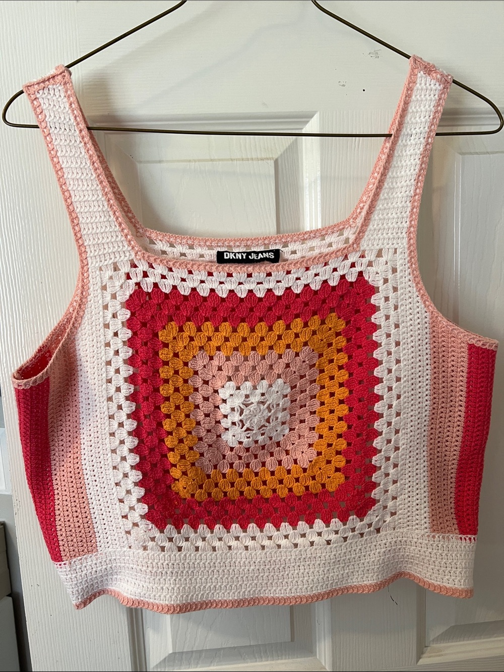 Dkny Multicolor Crochet Square-Front tank top